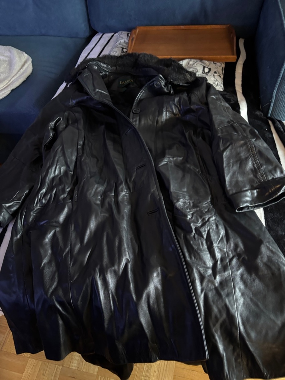 Danier Black Leather Women's Trench Coat with Fur Collar